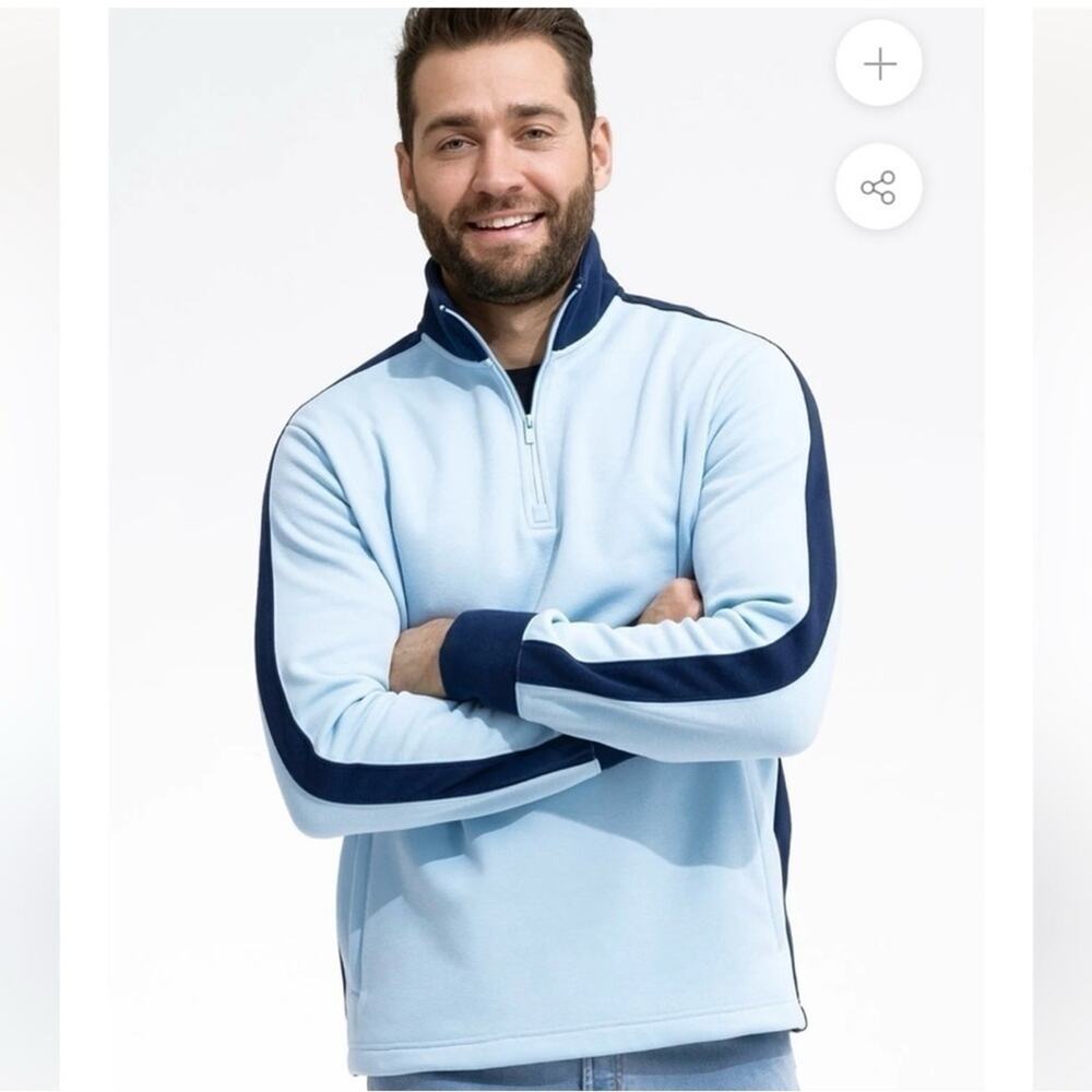 Swet Tailor Stretch Microfleece Quarter Zip Sweatshirt Slalom Stripe Blue Size M